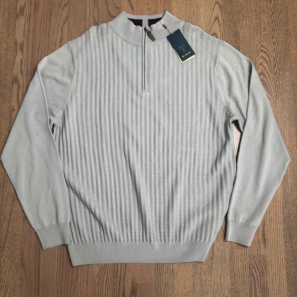 G.MAC Apparel Quarter Zip Pullover Sweater‎ Men's XXL Gray Knit Texture